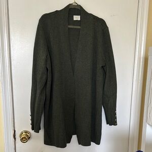 Green Open Front Cardigan with Button Details